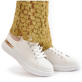 Niedrige Plateau-Sneaker für Damen aus Öko-Leder, Weiß und Beige Nevelena 10