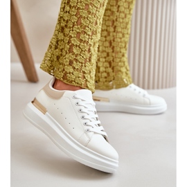 Niedrige Plateau-Sneaker für Damen aus Öko-Leder, Weiß und Beige Nevelena 2