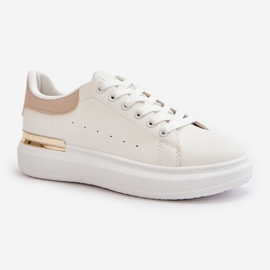 Niedrige Plateau-Sneaker für Damen aus Öko-Leder, Weiß und Beige Nevelena 4