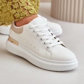 Niedrige Plateau-Sneaker für Damen aus Öko-Leder, Weiß und Beige Nevelena 7