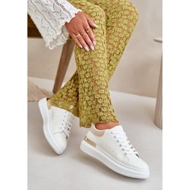 Niedrige Plateau-Sneaker für Damen aus Öko-Leder, Weiß und Beige Nevelena 8