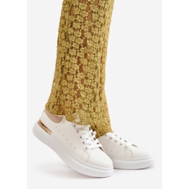 Niedrige Plateau-Sneaker für Damen aus Öko-Leder, Weiß und Beige Nevelena 1