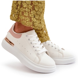 Damen-Low-Top-Sneaker auf Plateausohle aus Öko-Leder, weiß und rosa, Nevelena 10