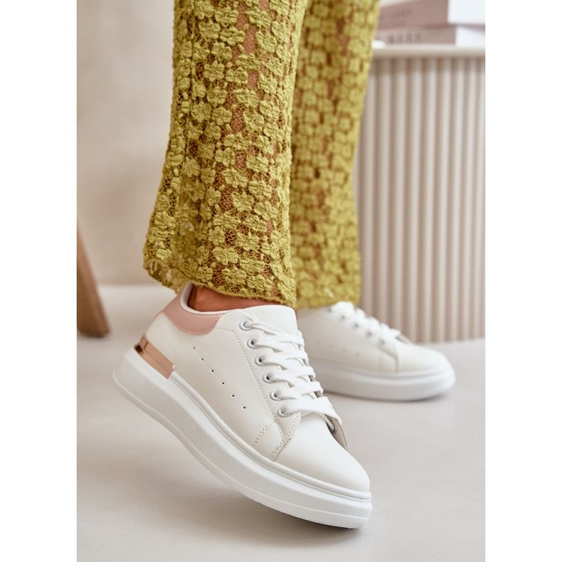 Damen-Low-Top-Sneaker auf Plateausohle aus Öko-Leder, weiß und rosa, Nevelena 2