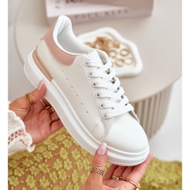 Damen-Low-Top-Sneaker auf Plateausohle aus Öko-Leder, weiß und rosa, Nevelena 9