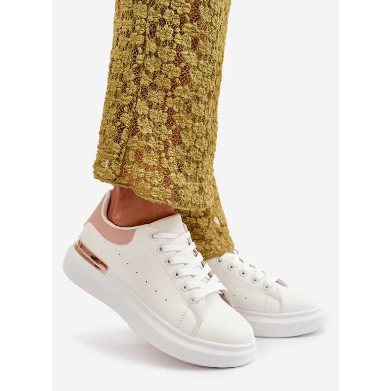 Damen-Low-Top-Sneaker auf Plateausohle aus Öko-Leder, weiß und rosa, Nevelena 1