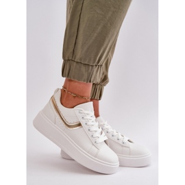 Damen-Plateau-Sneaker aus Öko-Leder, Weiß und Gold Brennessa 2