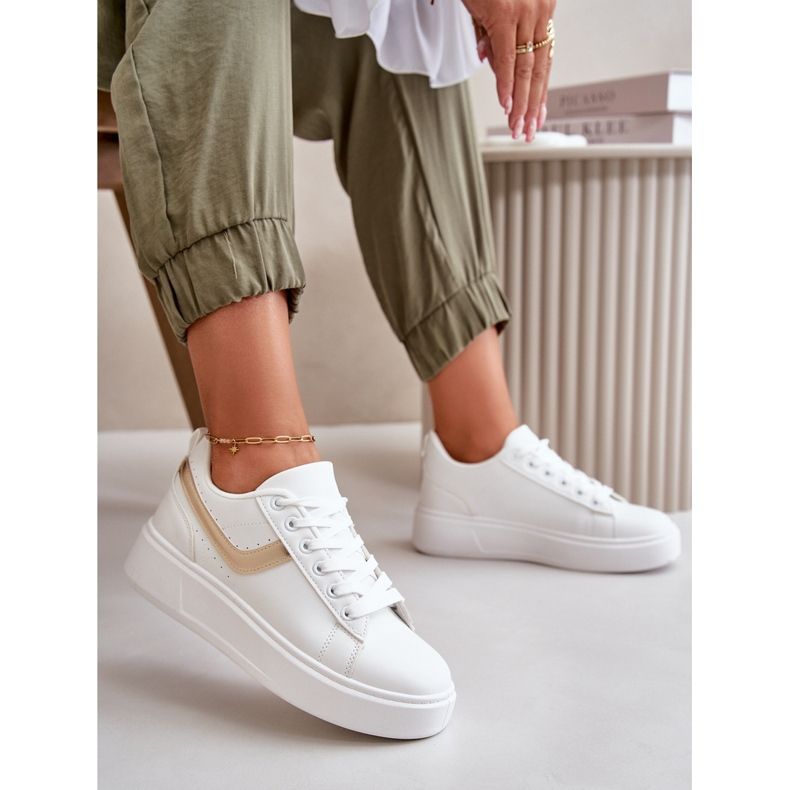 Damen-Plateau-Sneaker aus Öko-Leder, Weiß und Gold Brennessa 1