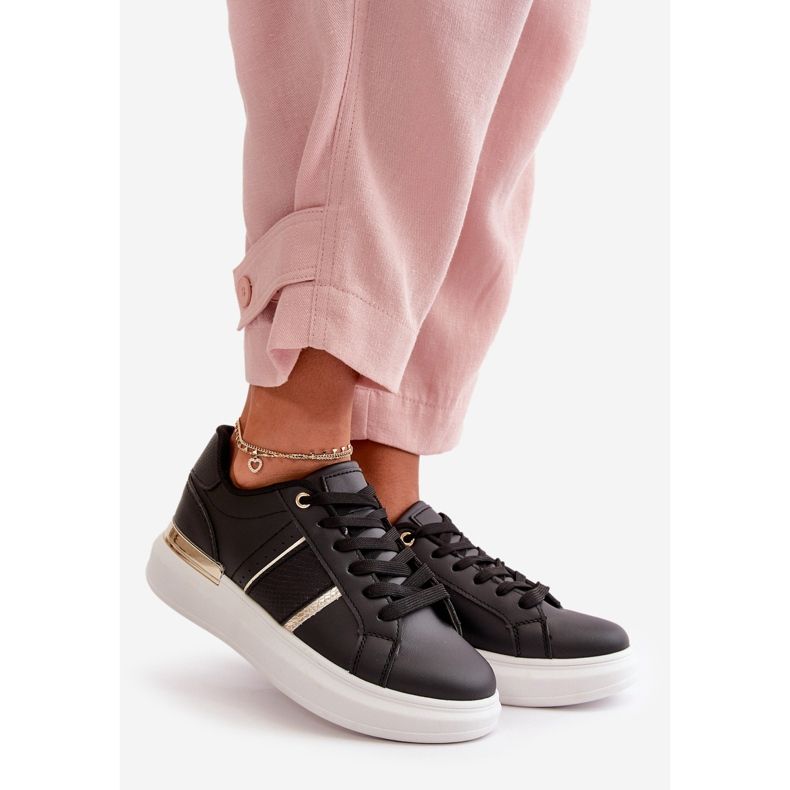 Modische Damen-Plateau-Sneaker aus Öko-Leder, Schwarz Nevisase 1