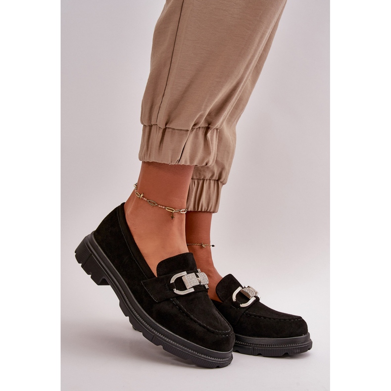 Damen-Mokassins aus Öko-Wildleder mit Verzierung, Black Wistera schwarz 1