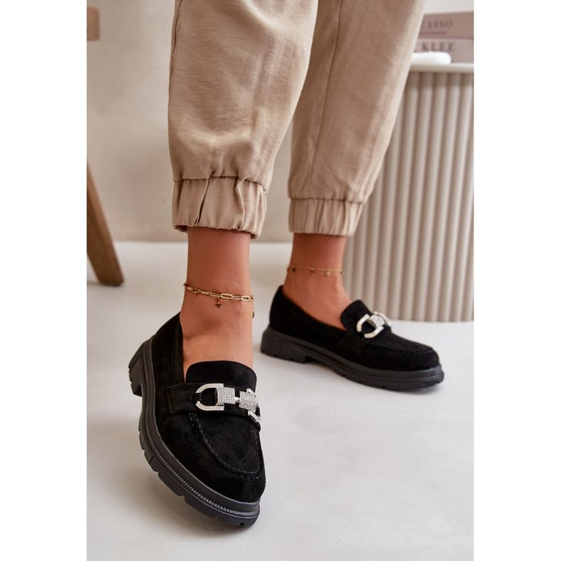 Damen-Mokassins aus Öko-Wildleder mit Verzierung, Black Wistera schwarz 2