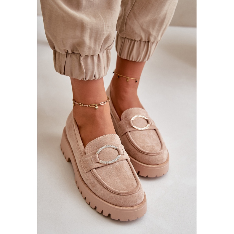 Damen-Mokassins aus Öko-Wildleder mit glänzenden Details in Beige Avellina 1