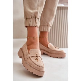 Damen-Loafer aus Öko-Wildleder mit Verzierung Beige Verindalle 2