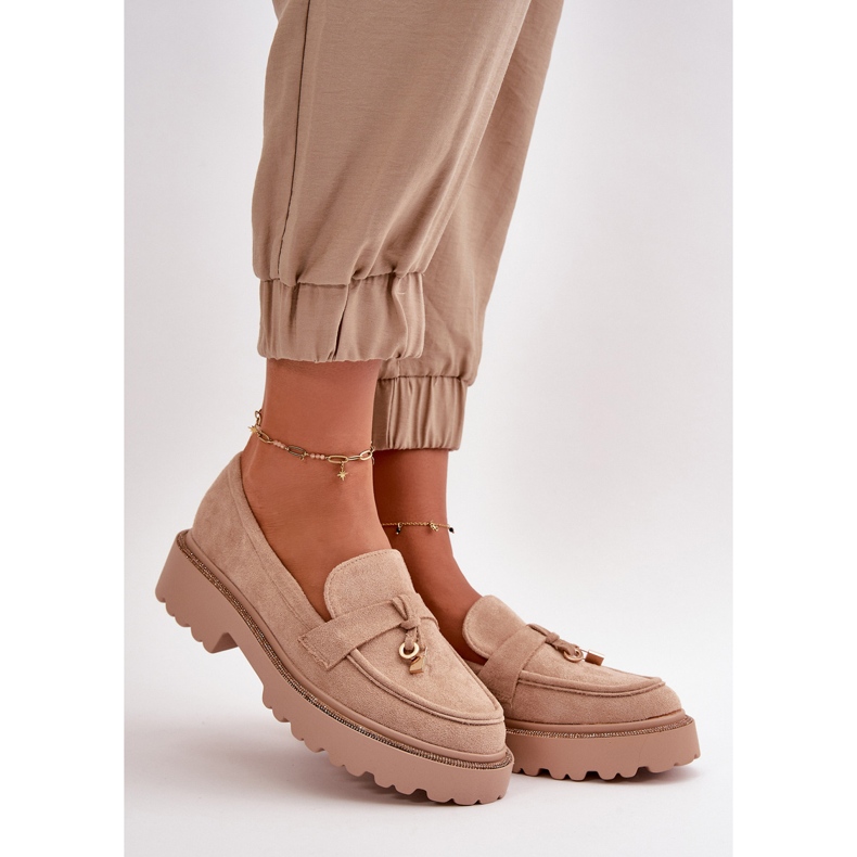 Damen-Loafer aus Öko-Wildleder mit Verzierung Beige Verindalle 1