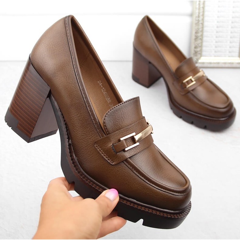 Braune Damen-Mokassinschuhe mit hohem Absatz, Potocki 12465 1