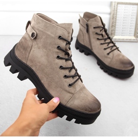 Khakifarbene Stiefeletten für Damen Potocki SZ12168 grün 1