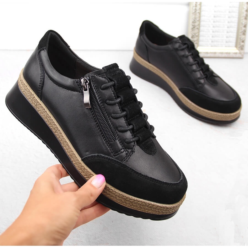 Damen-Lederschuhe mit Reißverschluss, schwarz T.Sokolski J24-207 1