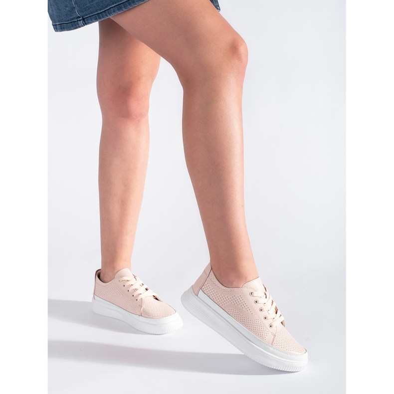 Durchbrochene rosafarbene Ledersneaker von Sergio Leone 2