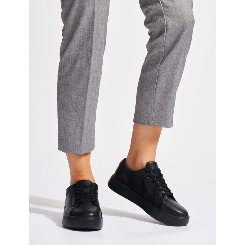 Sergio Leone Schwarz Leder gebundene Sport -Sneaker Frauen SP014 2