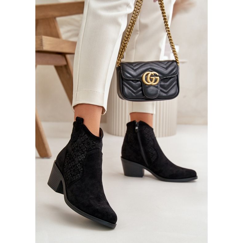 Durchbrochene Cowboystiefel mit Reißverschluss, Öko-Wildleder, Schwarz S.Barski HY42-944 2