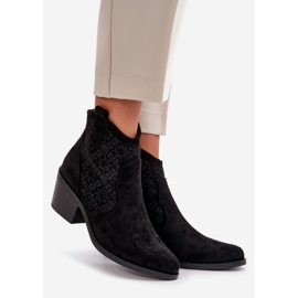 Durchbrochene Cowboystiefel mit Reißverschluss, Öko-Wildleder, Schwarz S.Barski HY42-944 1