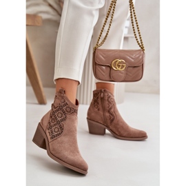 Durchbrochene Cowboystiefel mit Reißverschluss, Öko-Wildleder, Braun S.Barski HY42-944 2