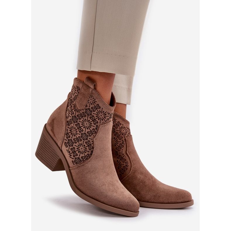 Durchbrochene Cowboystiefel mit Reißverschluss, Öko-Wildleder, Braun S.Barski HY42-944 1