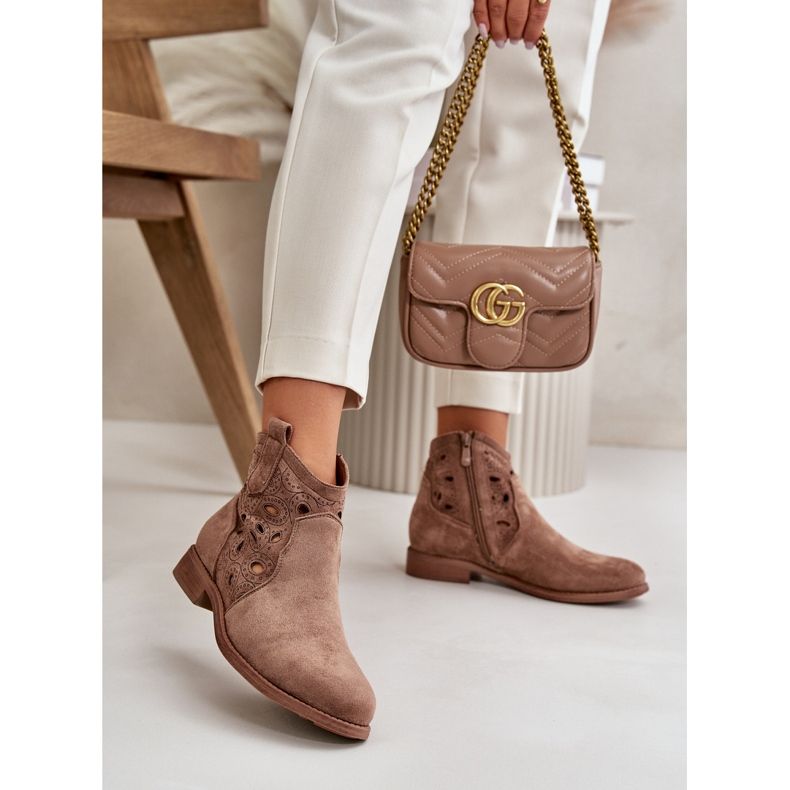 Durchbrochene Damenstiefel mit Reißverschluss Braun S.Barski HY42-081 2