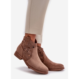 Durchbrochene Damenstiefel mit Reißverschluss Braun S.Barski HY42-081 1