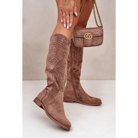 Durchbrochene braune Damenstiefel S.Barski HY42-132 2