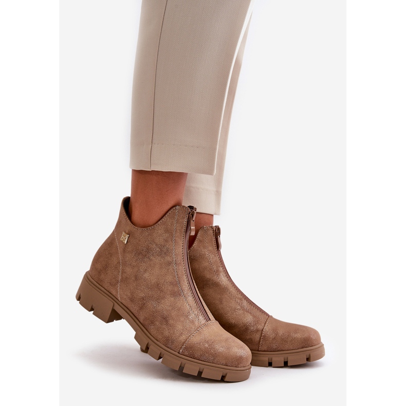 Isolierte Damen-Stiefeletten mit Abrieb-Öko-Leder in Braun und Gold Verietta 1