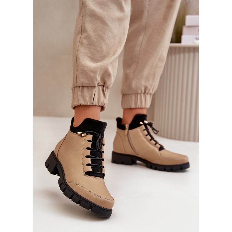 Niedrige isolierte Damenstiefel aus Öko-Leder, Beige Erisabelle 2