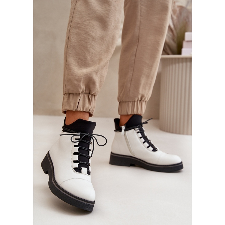 Warme, niedrig geschnittene Stiefeletten aus Öko-Leder für Damen, Weiß 2