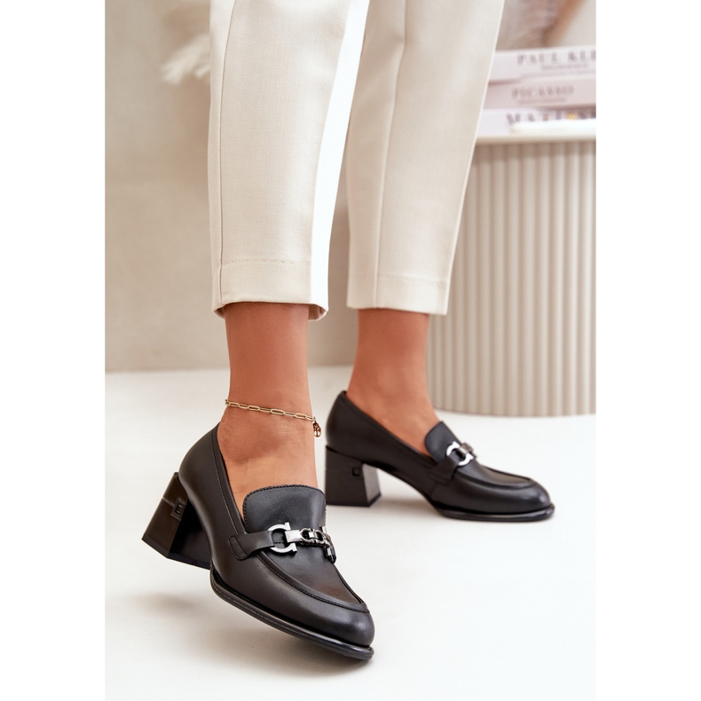 Elegante Leder-Damenschuhe mit hohem Absatz, Schwarz Vinceza 91116 2