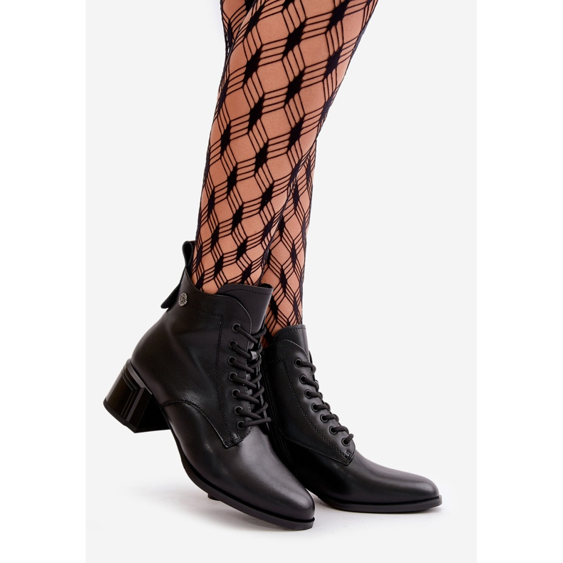 Damen-Schnürstiefel mit hohem Absatz, warmes Naturleder, Schwarz Vinceza 91110 1