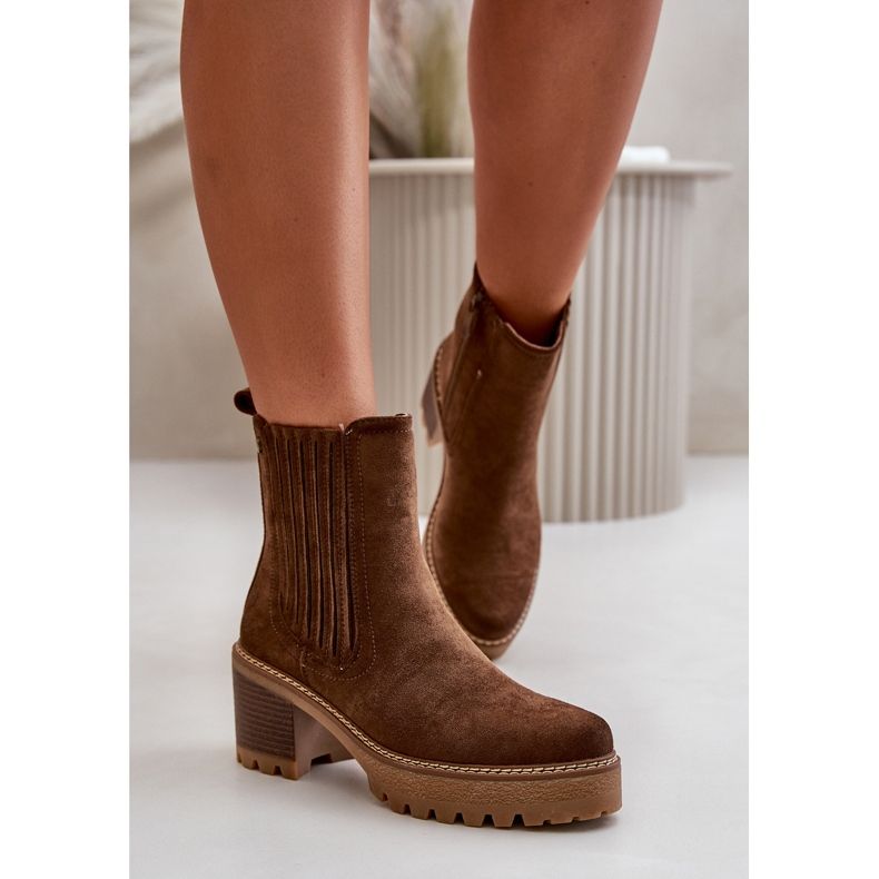 Damen-Stiefel mit hohem Absatz aus Öko-Wildleder, warmes Dunkelbraun von Nevitas 2