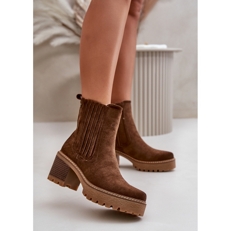 Damen-Stiefel mit hohem Absatz aus Öko-Wildleder, warmes Dunkelbraun von Nevitas 1