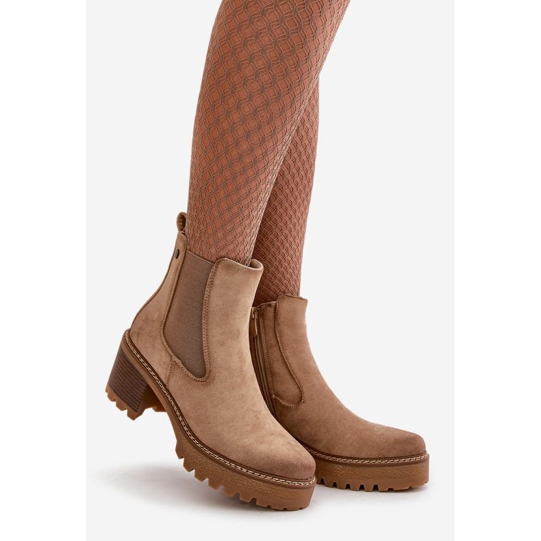 Isolierte Damenstiefel mit hohem Absatz, Öko-Wildleder, Beige Irissinae 1