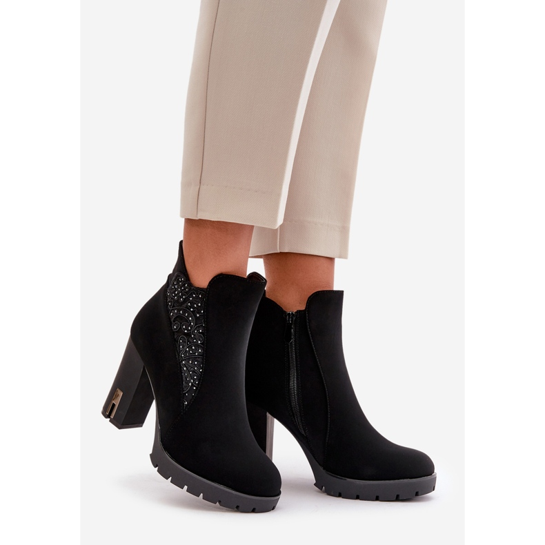 PS1 Isolierte Damenstiefeletten mit hohem Absatz und Stickerei, Black Verissae schwarz 1