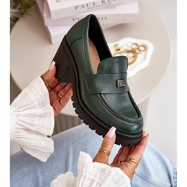 Zazoo 20168 Elegante Damen-Halbschuhe mit niedrigem Absatz, Naturleder, Dunkelgrün 2