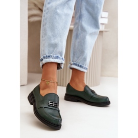 Zazoo 20174 Leder elegante Damenschuhe mit flachem Absatz, Dunkelgrün 2