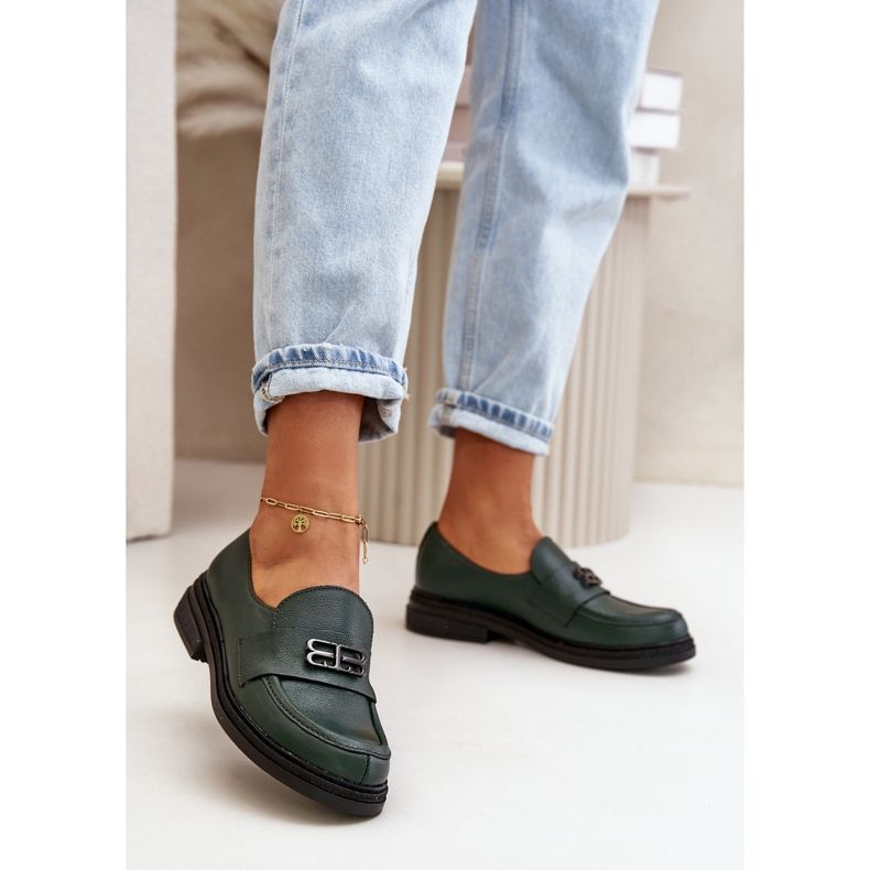 Zazoo 20174 Leder elegante Damenschuhe mit flachem Absatz, Dunkelgrün 2