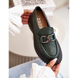 Zazoo 20176 Damen Mokassins Schuhe, Naturleder, Dunkelgrün 2