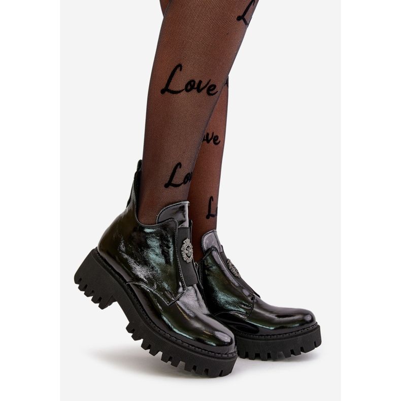 Zazoo 60451 Damen-Lederstiefeletten mit Verzierung, Lackschwarz 1