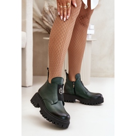Zazoo 60451 Damen Lederstiefelette mit Verzierung, Dunkelgrün 2