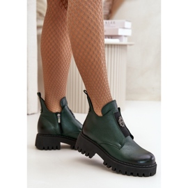 Zazoo 60451 Damen Lederstiefelette mit Verzierung, Dunkelgrün 3