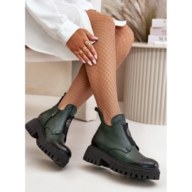 Zazoo 60451 Damen Lederstiefelette mit Verzierung, Dunkelgrün 7