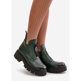 Zazoo 60451 Damen Lederstiefelette mit Verzierung, Dunkelgrün 1
