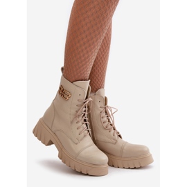 Zazoo 60486 Isolierte Arbeiter-Stiefeletten aus Leder mit Golddetail, Hellbeige 1