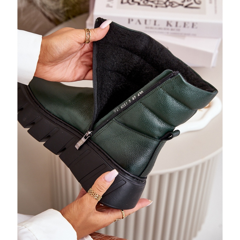 Zazoo 60512 Damen-Lederstiefel mit Reißverschluss, warm mit Filz, dunkelgrün 2